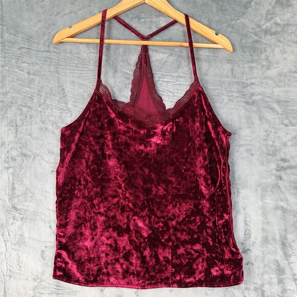 Womens Top Medium Red Velvet Y2K Coquette Fairy Grunge Whimsygoth Lace Racerback - Picture 1 of 6